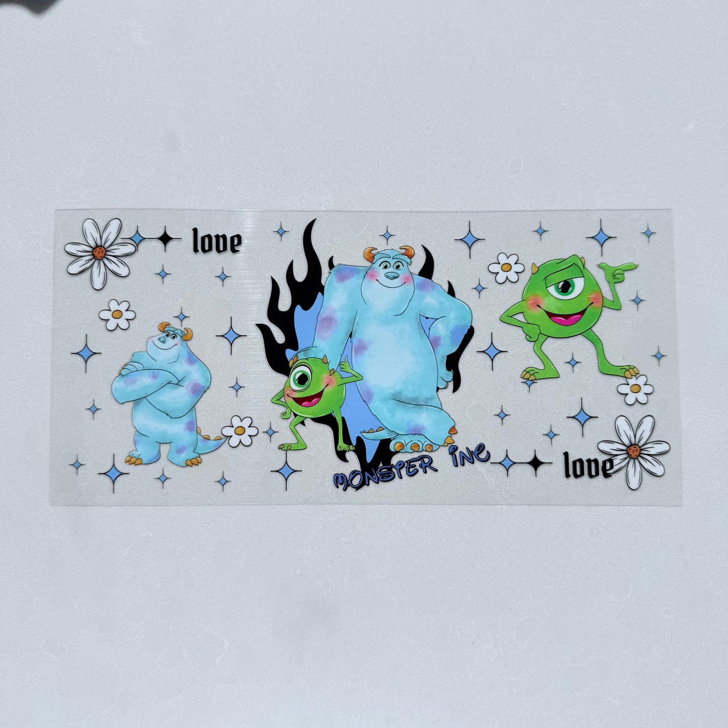 Single Sided UV DTF Wrap 16oz Tumbler Transfer (24cm x 11cm) Monsters Love