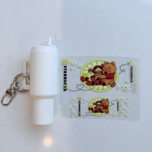 Premium UVDTF Wrap for Mini Tumbler Keychains | Durable, No-Weed Peel & Stick (honey bear daisy starbies)