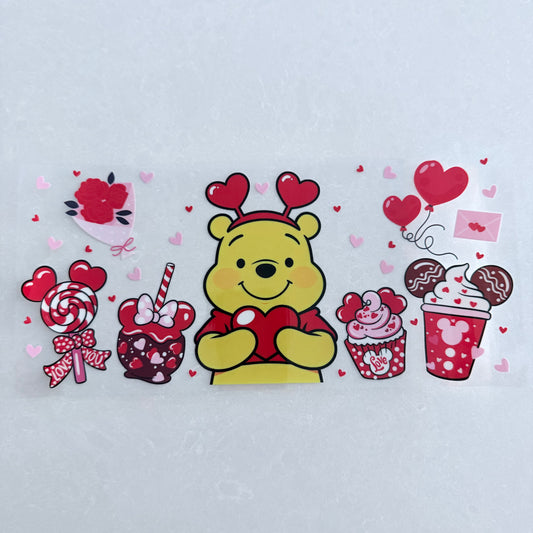 Single Sided UV DTF Wrap 16oz Tumbler Transfer (24cm x 11cm) honey bear valentines