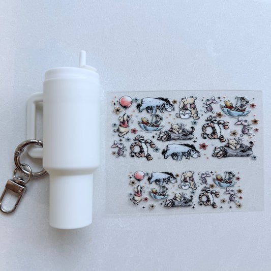 Premium UVDTF Wrap for Mini Tumbler Keychains | Durable, No-Weed Peel & Stick (honey bear and friends vintage)