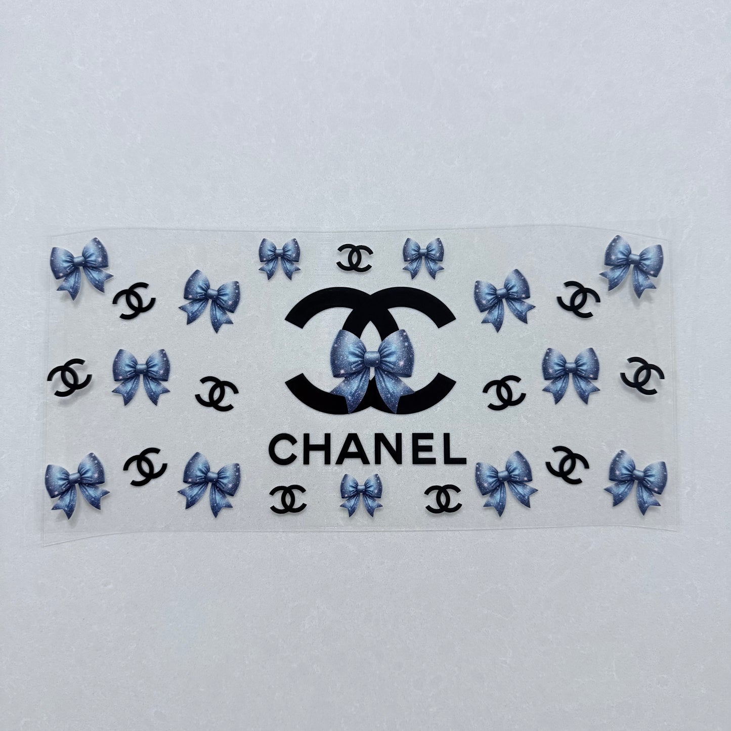 Single Sided UV DTF Wrap 16oz Tumbler Transfer (24cm x 11cm) designer CC blue bows