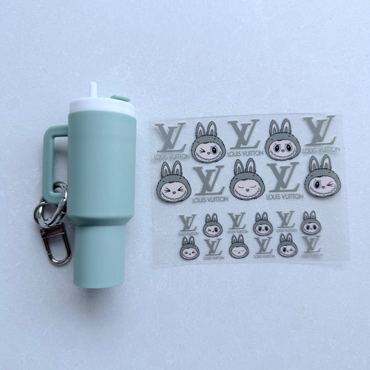 Premium UVDTF Wrap for Mini Tumbler Keychains | Durable, No-Weed Peel & Stick (designer brown lv labubu head)