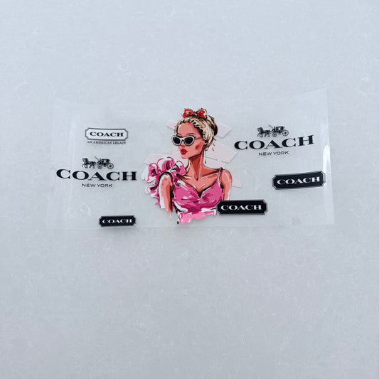 Single Sided UV DTF Wrap 16oz Tumbler Transfer (24cm x 11cm) designer 1  pink dress