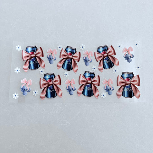 Single Sided UV DTF Wrap 16oz Tumbler Transfer (24cm x 11cm) pink bow, blueberry Pepsi