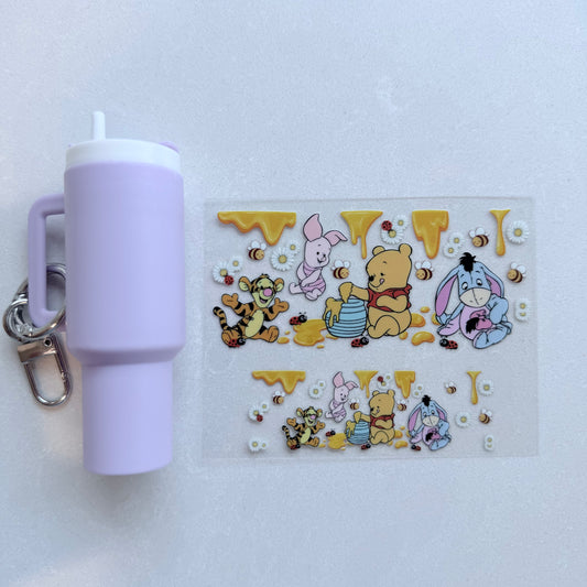 Premium UVDTF Wrap for Mini Tumbler Keychains | Durable, No-Weed Peel & Stick (honey bear and friends 2)
