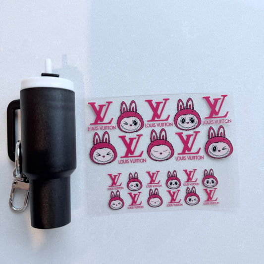 Premium UVDTF Wrap for Mini Tumbler Keychains | Durable, No-Weed Peel & Stick (designer pink lv labubu)