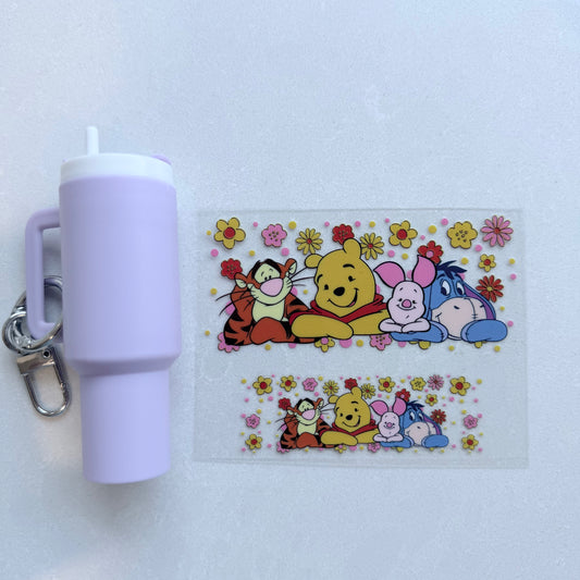 Premium UVDTF Wrap for Mini Tumbler Keychains | Durable, No-Weed Peel & Stick (honey bear and friends 1)
