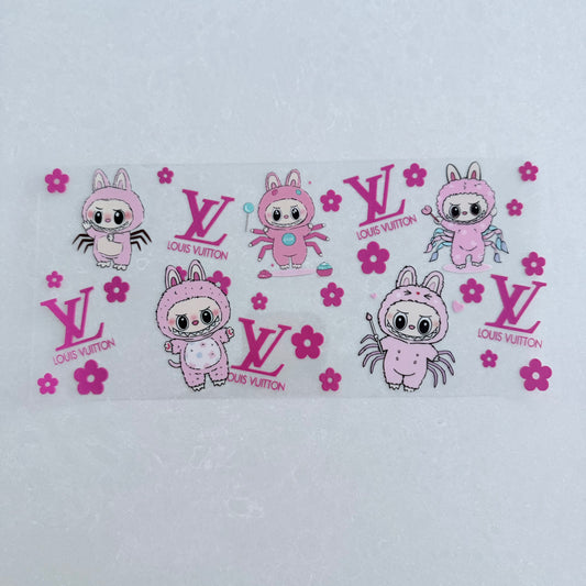 Single Sided UV DTF Wrap 16oz Tumbler Transfer (24cm x 11cm) designer labubu LV pink spider