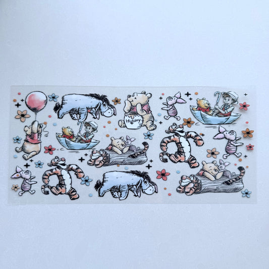Double Sided UVDTF Wrap | 16oz Tumbler Transfer | 24cm x 11cm | Honey Bear & Friends | 71