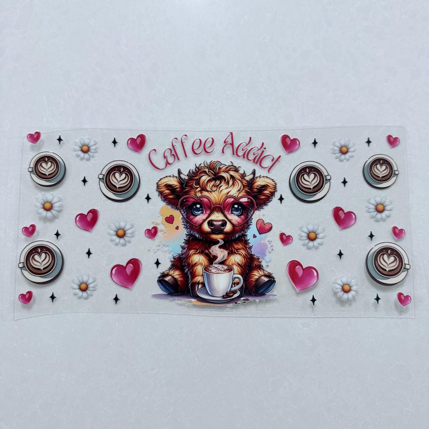 Single Sided UV DTF Wrap 16oz Tumbler Transfer (24cm x 11cm) coffee addict cow 2