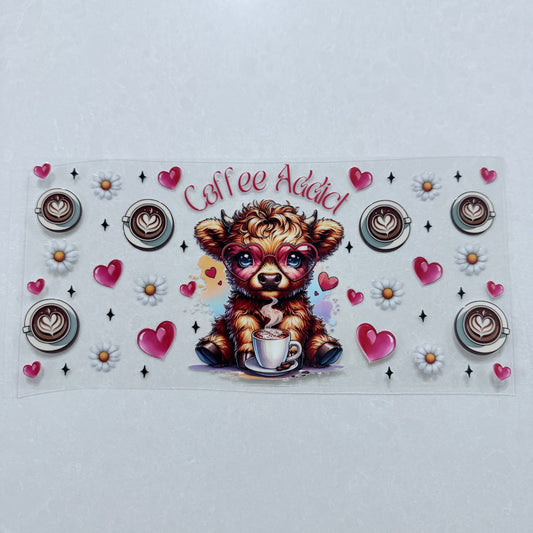 Single Sided UV DTF Wrap 16oz Tumbler Transfer (24cm x 11cm) coffee addict cow 2