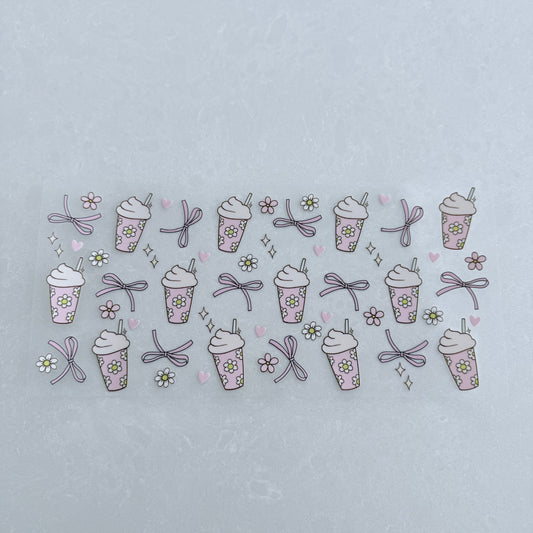 Single Sided UV DTF Wrap 16oz Tumbler Transfer (24cm x 11cm) ice coffee pink daisy cup