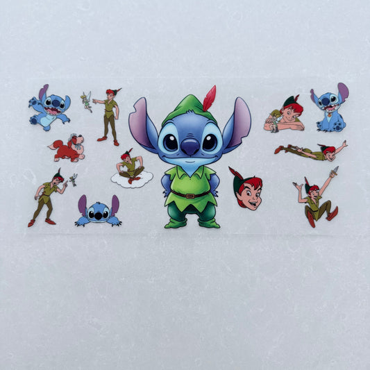 Single Sided UV DTF Wrap 16oz Tumbler Transfer (24cm x 11cm) blue alien never never land