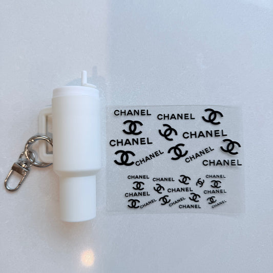 Premium UVDTF Wrap for Mini Tumbler Keychains | Durable, No-Weed Peel & Stick (designer cc black)