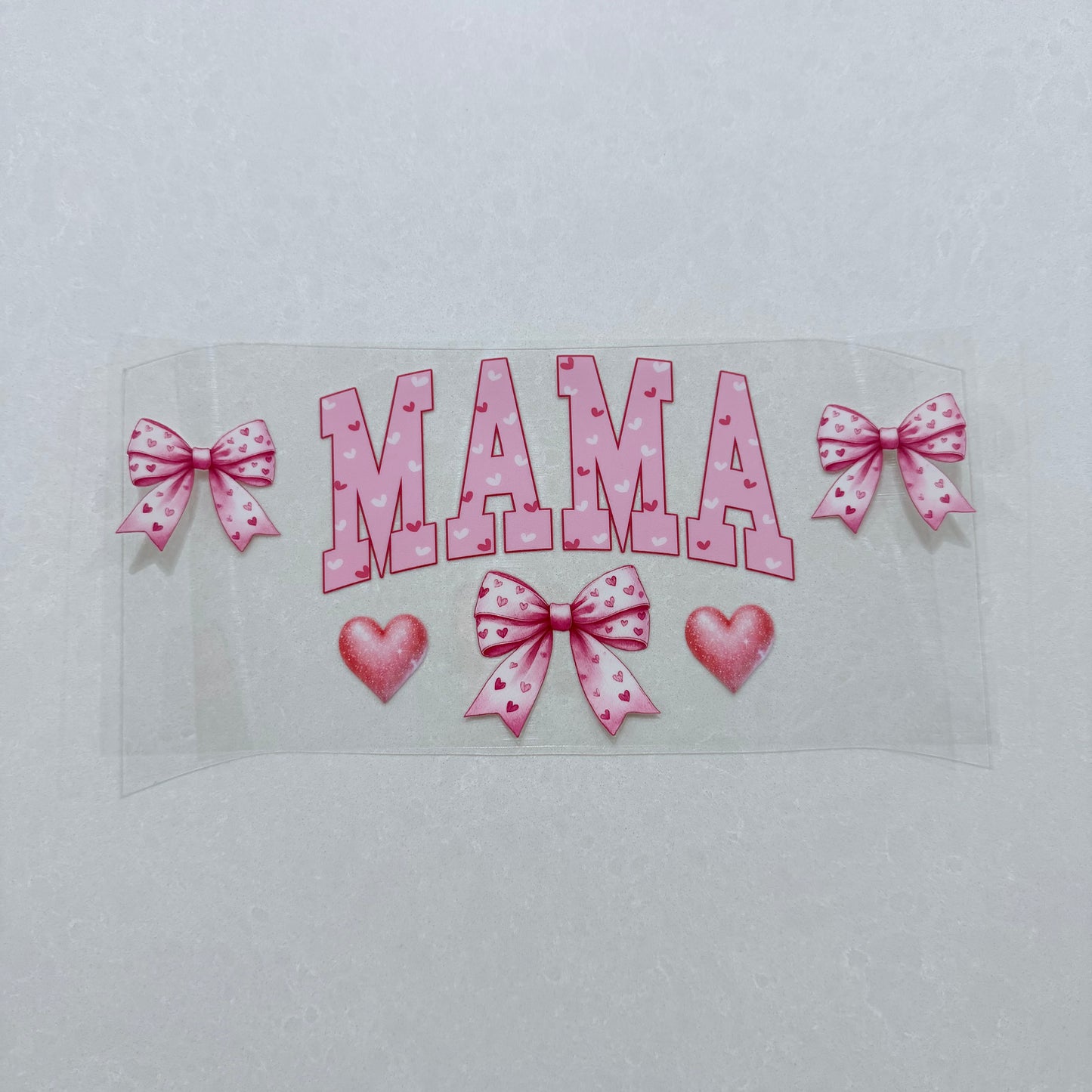 Single Sided UV DTF Wrap 16oz Tumbler Transfer (24cm x 11cm) mama pink bows and hearts