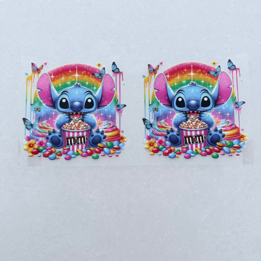 Single Sided UV DTF Wrap 16oz Tumbler Transfer (24cm x 11cm) blue alien popcorn m&m