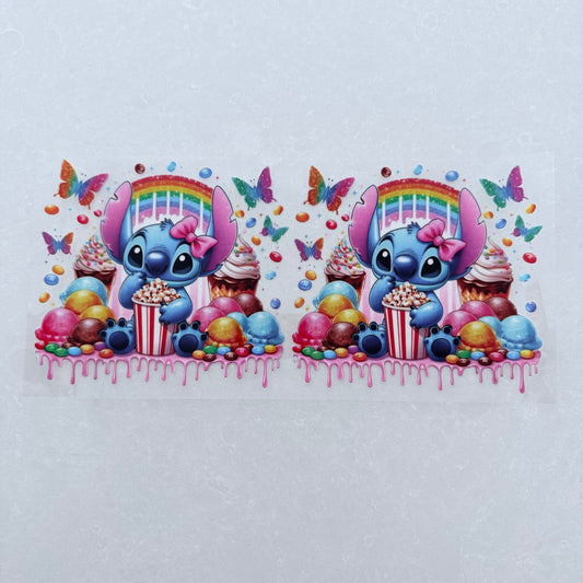 Single Sided UV DTF Wrap 16oz Tumbler Transfer (24cm x 11cm) blue alien popcorn