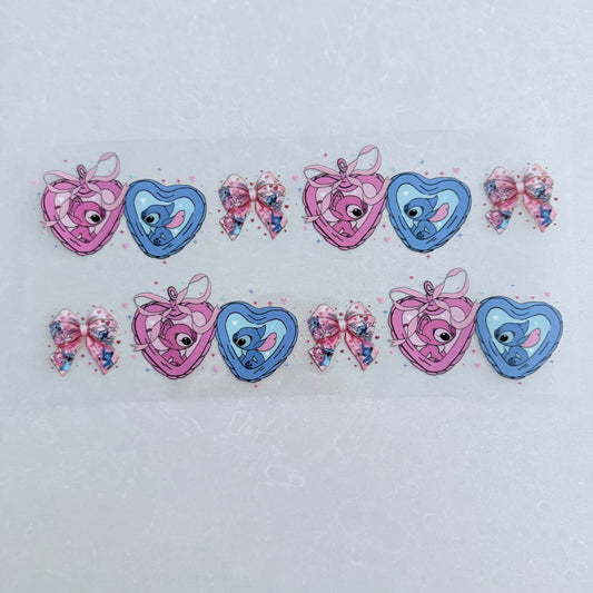 Single Sided UV DTF Wrap 16oz Tumbler Transfer (24cm x 11cm) blue and pink alien valentines