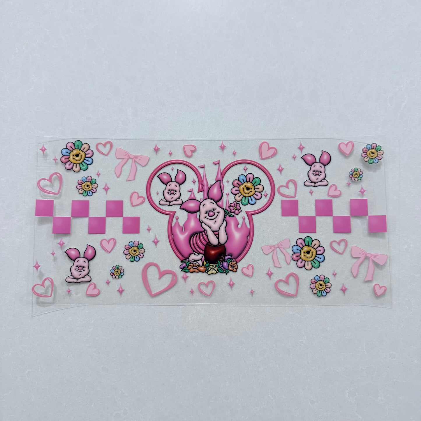 Single Sided UV DTF Wrap 16oz Tumbler Transfer (24cm x 11cm) pink pig mouse ears