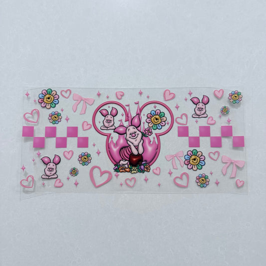 Single Sided UV DTF Wrap 16oz Tumbler Transfer (24cm x 11cm) pink pig mouse ears