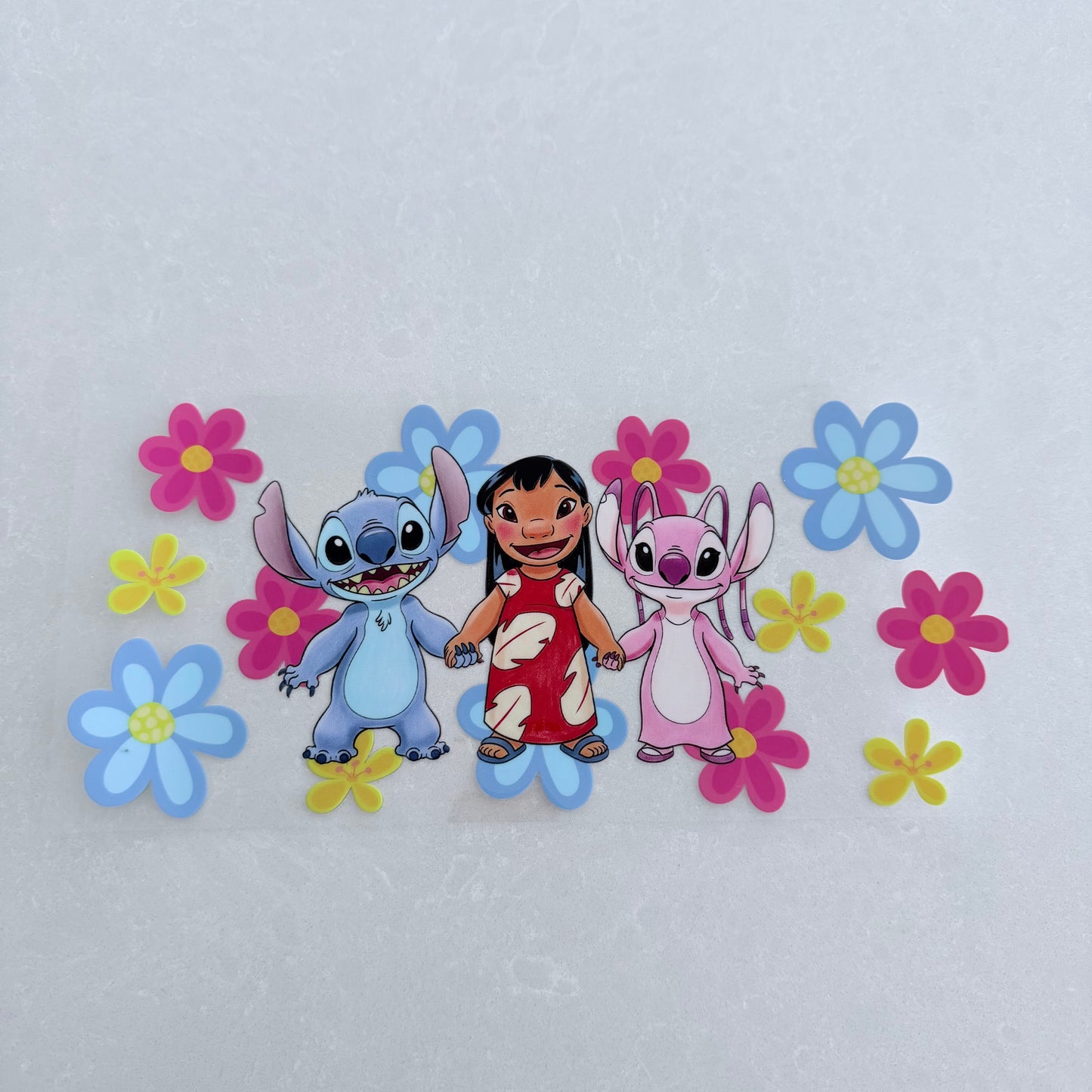 Single Sided UV DTF Wrap 16oz Tumbler Transfer (24cm x 11cm) blue and pink alien lilo 1