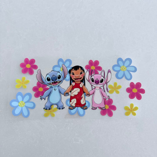 Single Sided UV DTF Wrap 16oz Tumbler Transfer (24cm x 11cm) blue and pink alien lilo 1