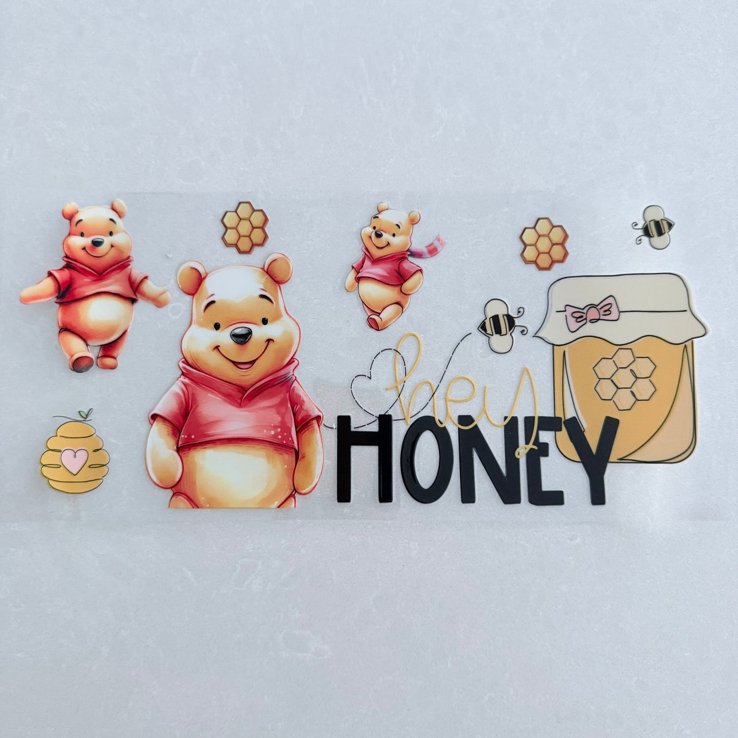 Single Sided UV DTF Wrap 16oz Tumbler Transfer (24cm x 11cm) honey bear hey honey