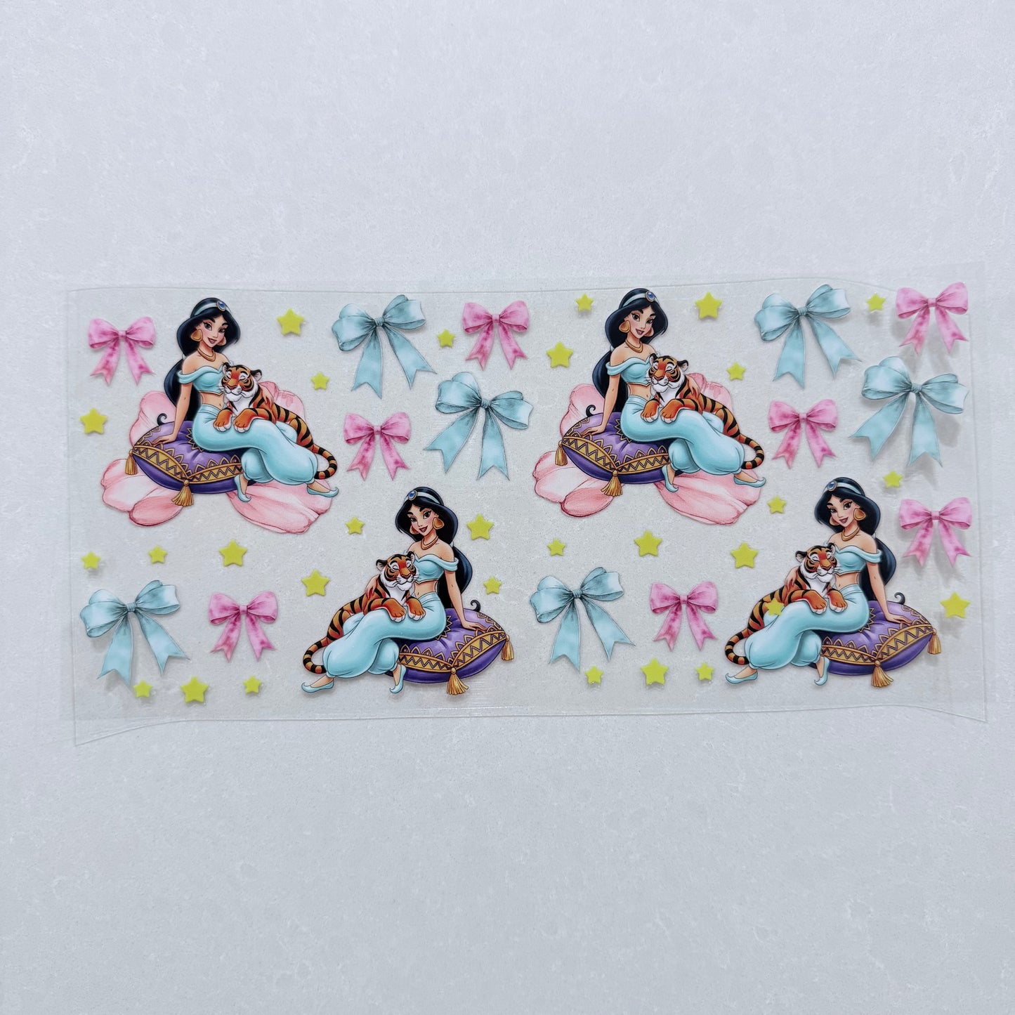 Single Sided UV DTF Wrap 16oz Tumbler Transfer (24cm x 11cm) princess pink and teal bows