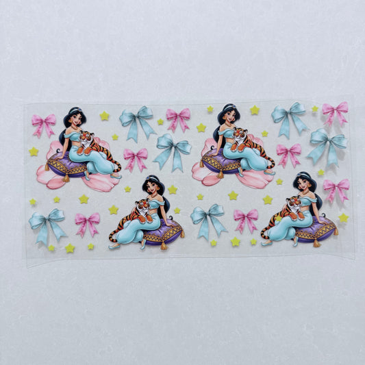 Single Sided UV DTF Wrap 16oz Tumbler Transfer (24cm x 11cm) princess pink and teal bows