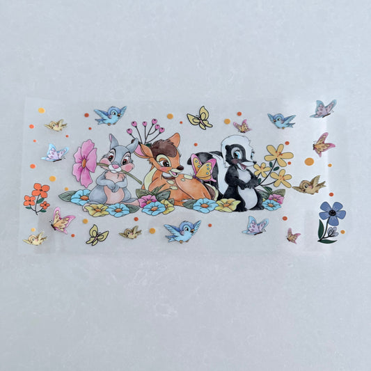 Single Sided UV DTF Wrap 16oz Tumbler Transfer (24cm x 11cm) baby deer and skunk