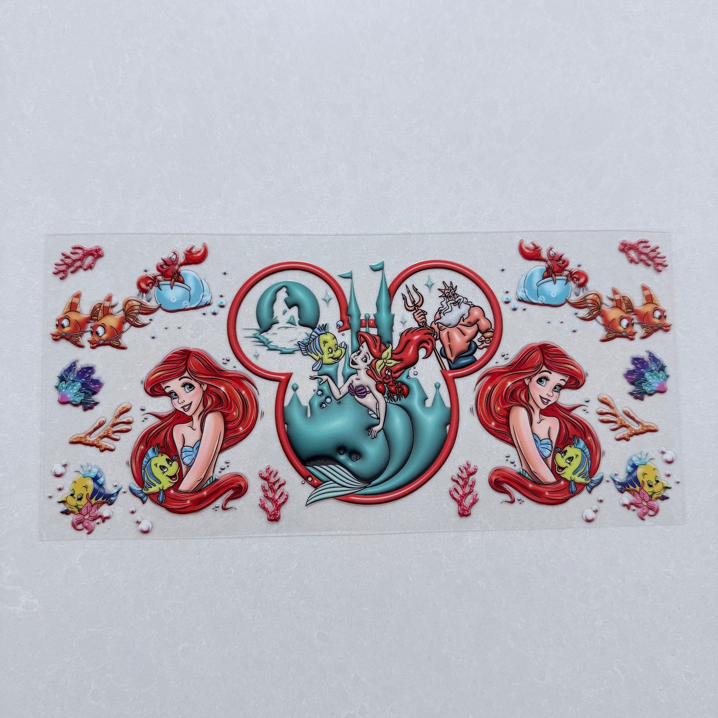 Single Sided UV DTF Wrap 16oz Tumbler Transfer (24cm x 11cm) mermaid mouse ears