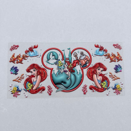 Single Sided UV DTF Wrap 16oz Tumbler Transfer (24cm x 11cm) mermaid mouse ears