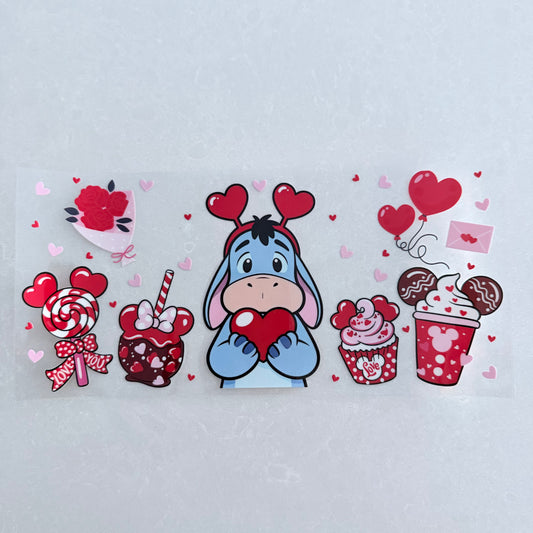 Single Sided UV DTF Wrap 16oz Tumbler Transfer (24cm x 11cm) grey donkey love