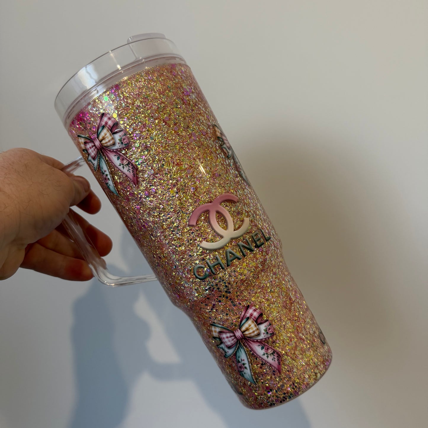 40oz Acrylic Snowglobe Tumbler | Travel Drinkware with Handle & Straw | Designer CC