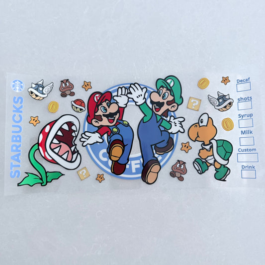 Single Sided UV DTF Wrap 16oz Tumbler Transfer (24cm x 11cm) super M brothers