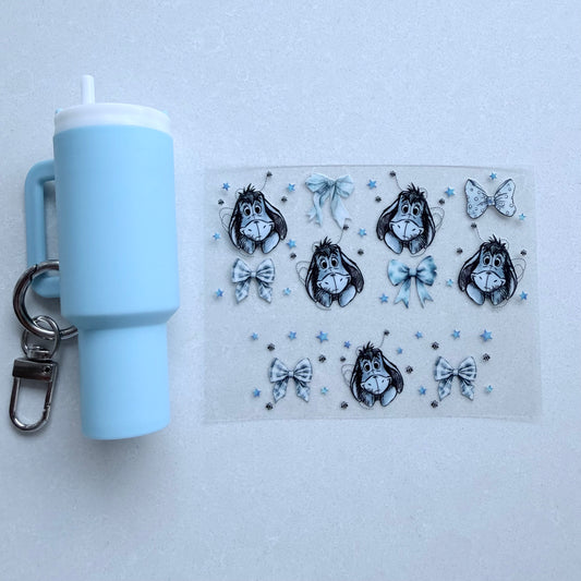 Premium UVDTF Wrap for Mini Tumbler Keychains | Durable, No-Weed Peel & Stick (grey donkey bows)