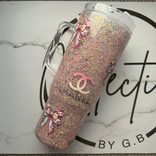 40oz Acrylic Snowglobe Tumbler with Straw & Handle – Double-Wall Glitter Cup, Travel Tumbler Designer CC