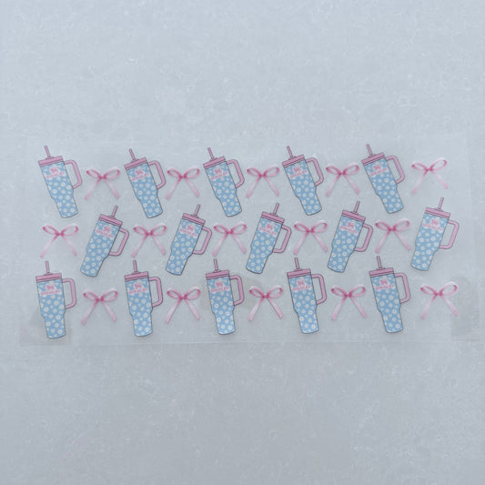 Single Sided UV DTF Wrap 16oz Tumbler Transfer (24cm x 11cm) tumbler daisies light blue