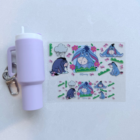 Premium UVDTF Wrap for Mini Tumbler Keychains | Durable, No-Weed Peel & Stick (grey donkey raincloud)