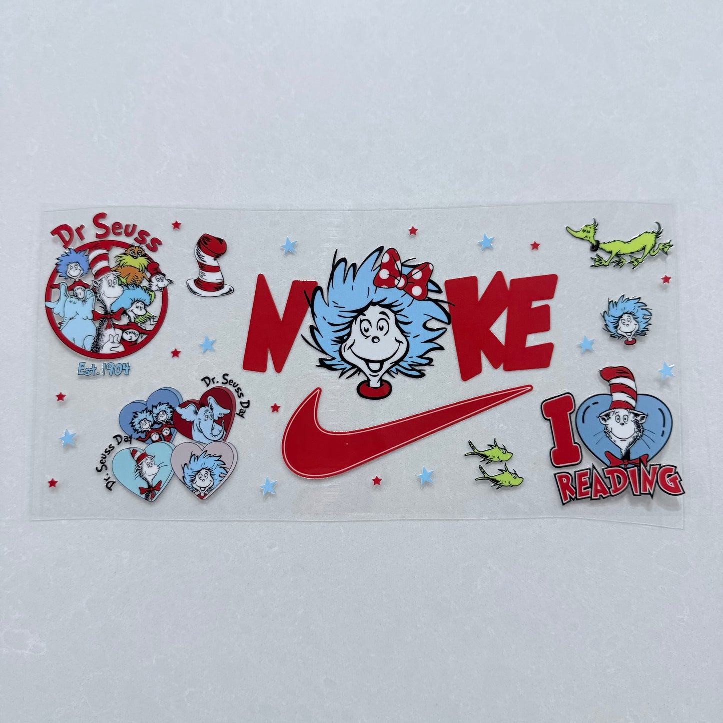 Single Sided UV DTF Wrap 16oz Tumbler Transfer (24cm x 11cm) swoosh seuss