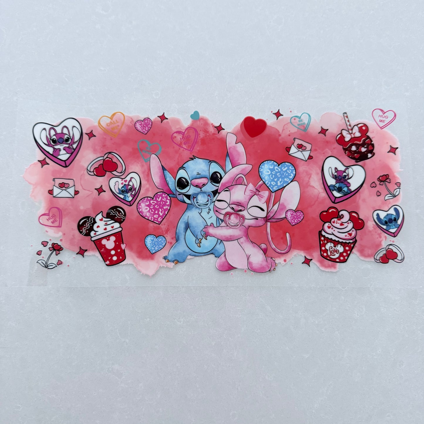 Single Sided UV DTF Wrap 16oz Tumbler Transfer (24cm x 11cm) blue & pink alien love