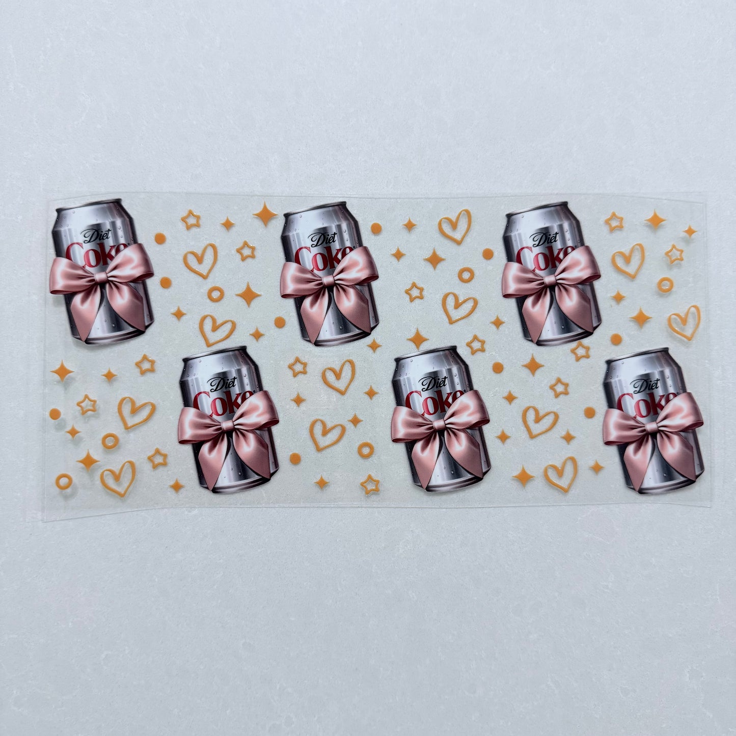 Single Sided UV DTF Wrap 16oz Tumbler Transfer (24cm x 11cm) Diet cola  yellow hearts