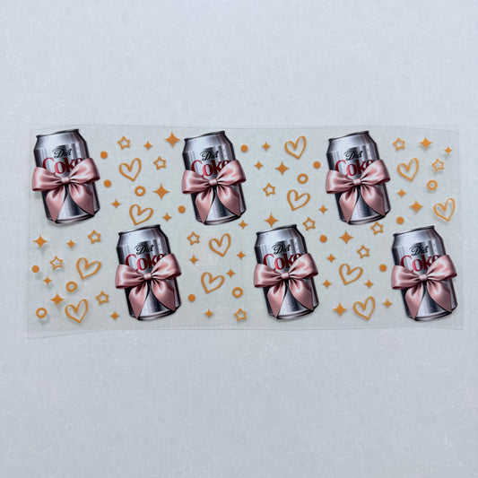 Single Sided UV DTF Wrap 16oz Tumbler Transfer (24cm x 11cm) Diet cola  yellow hearts