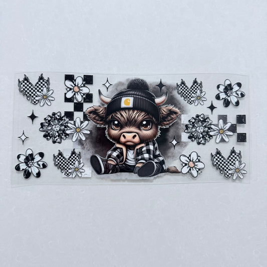 Single Sided UV DTF Wrap 16oz Tumbler Transfer (24cm x 11cm) highland cow gansta 1