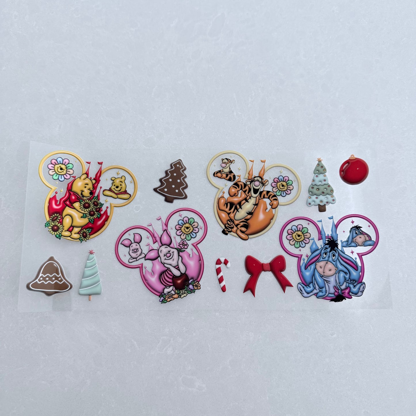 Single Sided UV DTF Wrap 16oz Tumbler Transfer (24cm x 11cm) honey bear & friends mouse ears Christmas