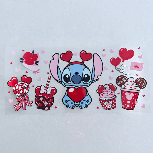 Single Sided UV DTF Wrap 16oz Tumbler Transfer (24cm x 11cm) blue alien valentines