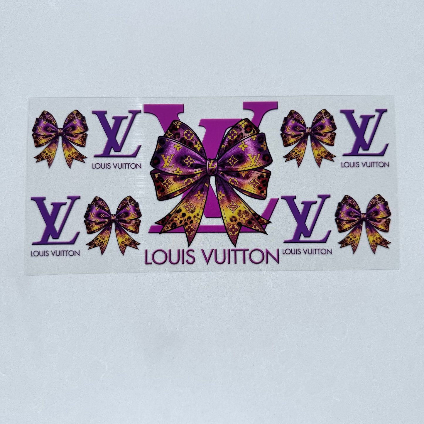 Single Sided UV DTF Wrap 16oz Tumbler Transfer (24cm x 11cm) Designer LV purple and gold