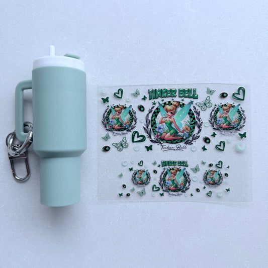 Premium UVDTF Wrap for Mini Tumbler Keychains | Durable, No-Weed Peel & Stick (green fairy butterflies)