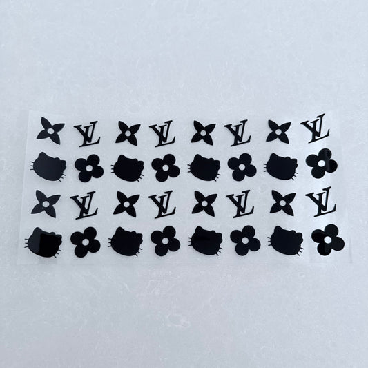 Single Sided UV DTF Wrap 16oz Tumbler Transfer (24cm x 11cm) designer kitty lv black