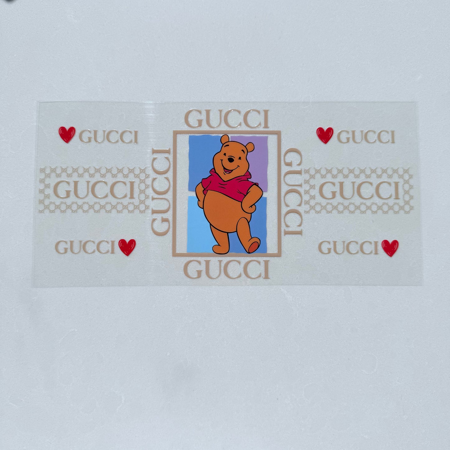 Single Sided UV DTF Wrap 16oz Tumbler Transfer (24cm x 11cm) Designer GG honey bear